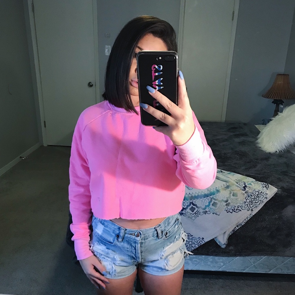 Urban Outfitters neon pink crop top sweatshirt